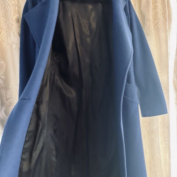 La Vogue Women's Large (no tag) Long ‎ Blue Coat  38 chest snug hip - Picture 10 of 16